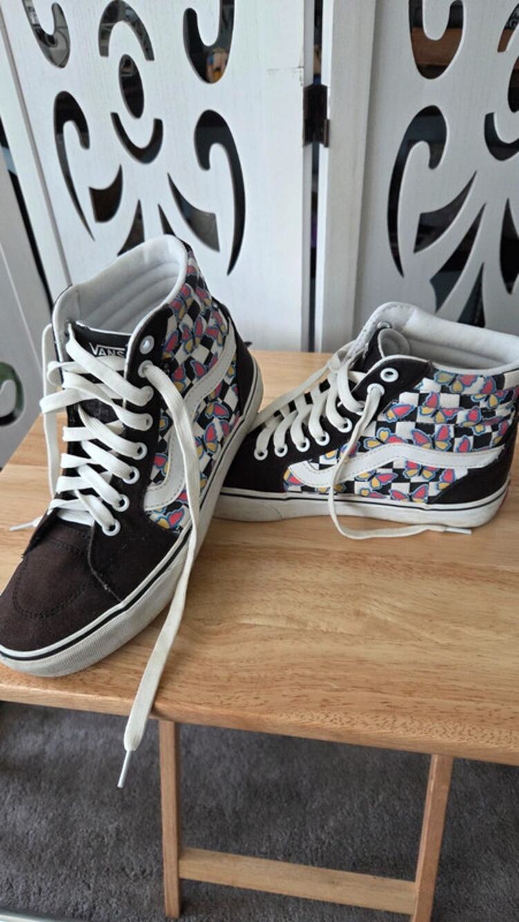 Vans Sk8-Hi Butterfly Checkerboard High Top Sneakers Women's 7 Black Multicolor